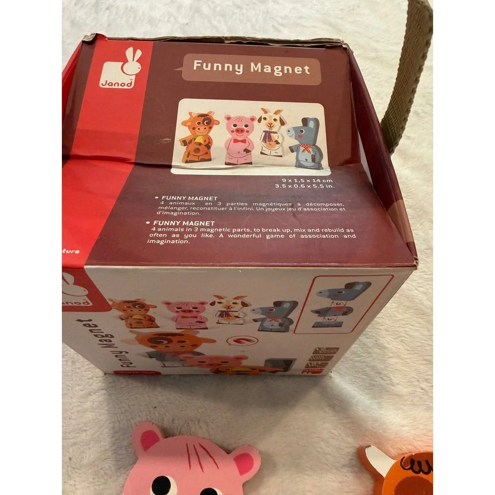 Janod Funny Magnets Wooden Farm Animal Mix Match Puzzle Set 12pc J08042